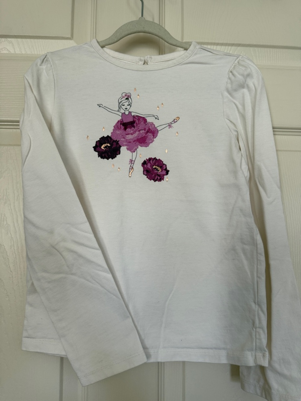 Janie and Jack White Long-Sleeve Tee with Pink Ballerina Floral Graphic